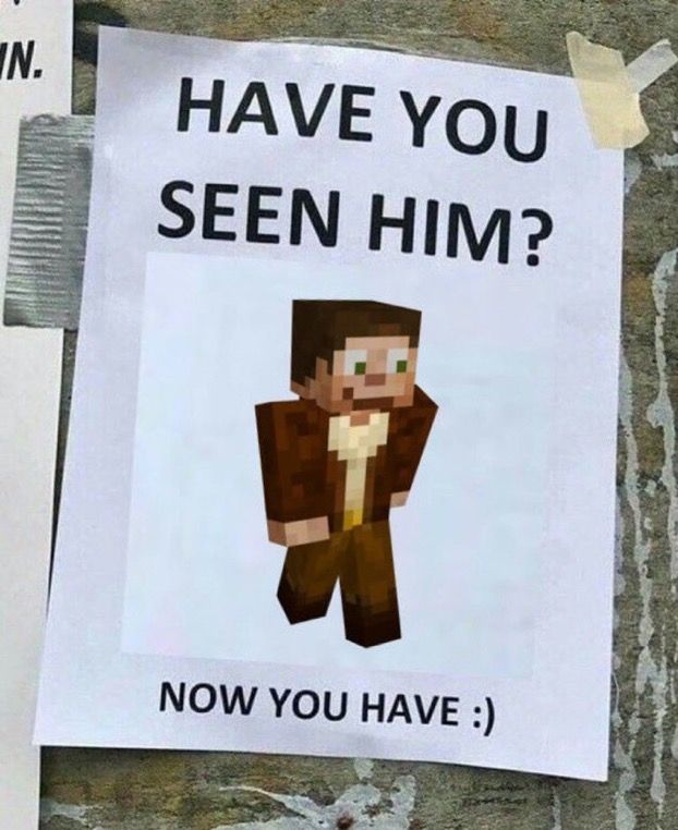 goodtimeswithscars minecraft skin with the text have you seen him? now you have